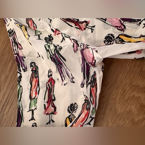 Alice + Olivia Button Down Print Melrose Stace Willa Silk Shirt Size L - Picture 9 of 11